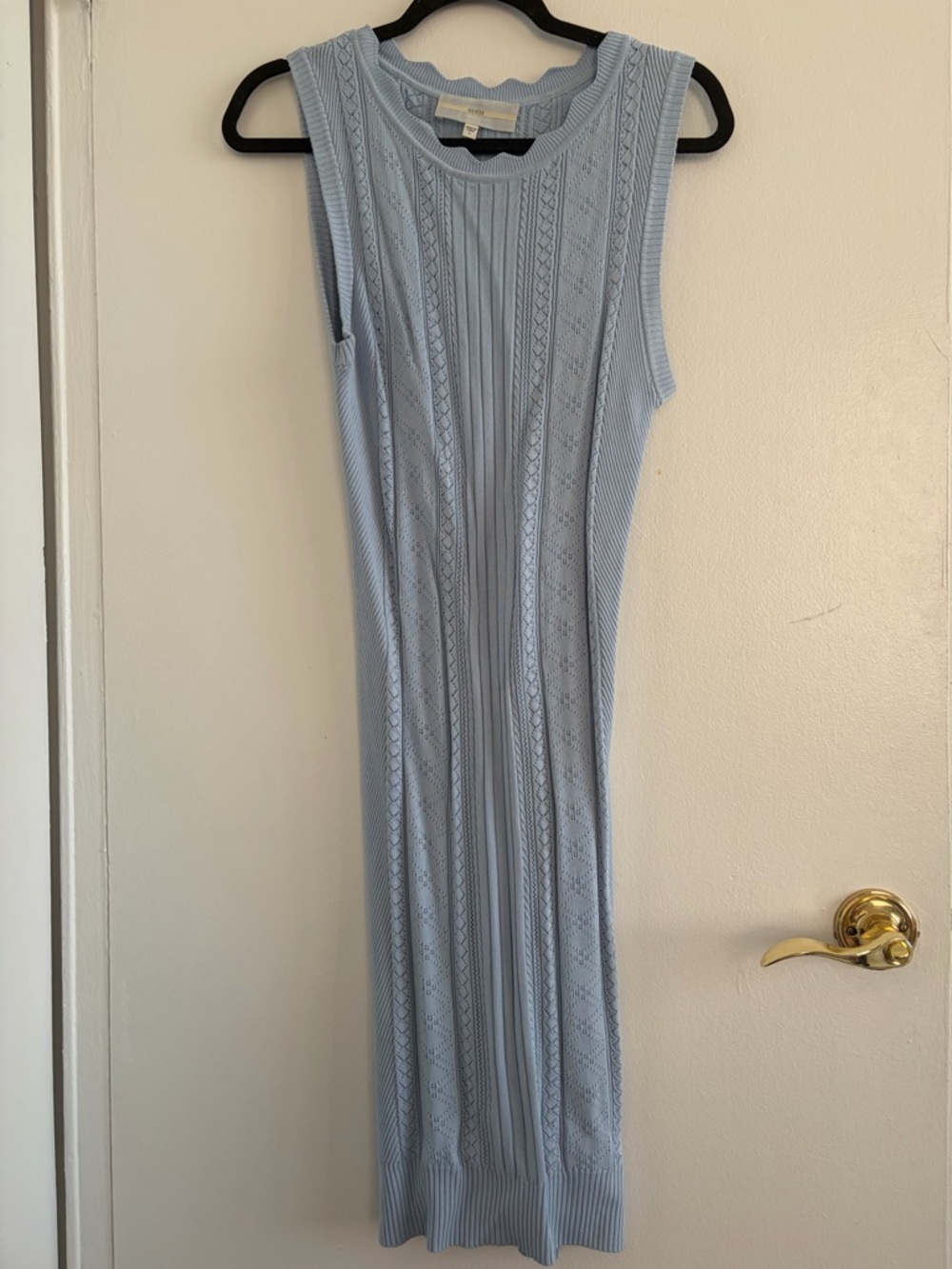 Guess Sleeveless Light Blue Ribbed Midi Dress